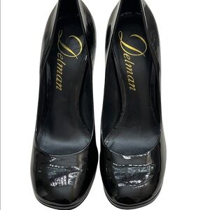 DELMAN black patent leather Bonnie heels size 8.5M